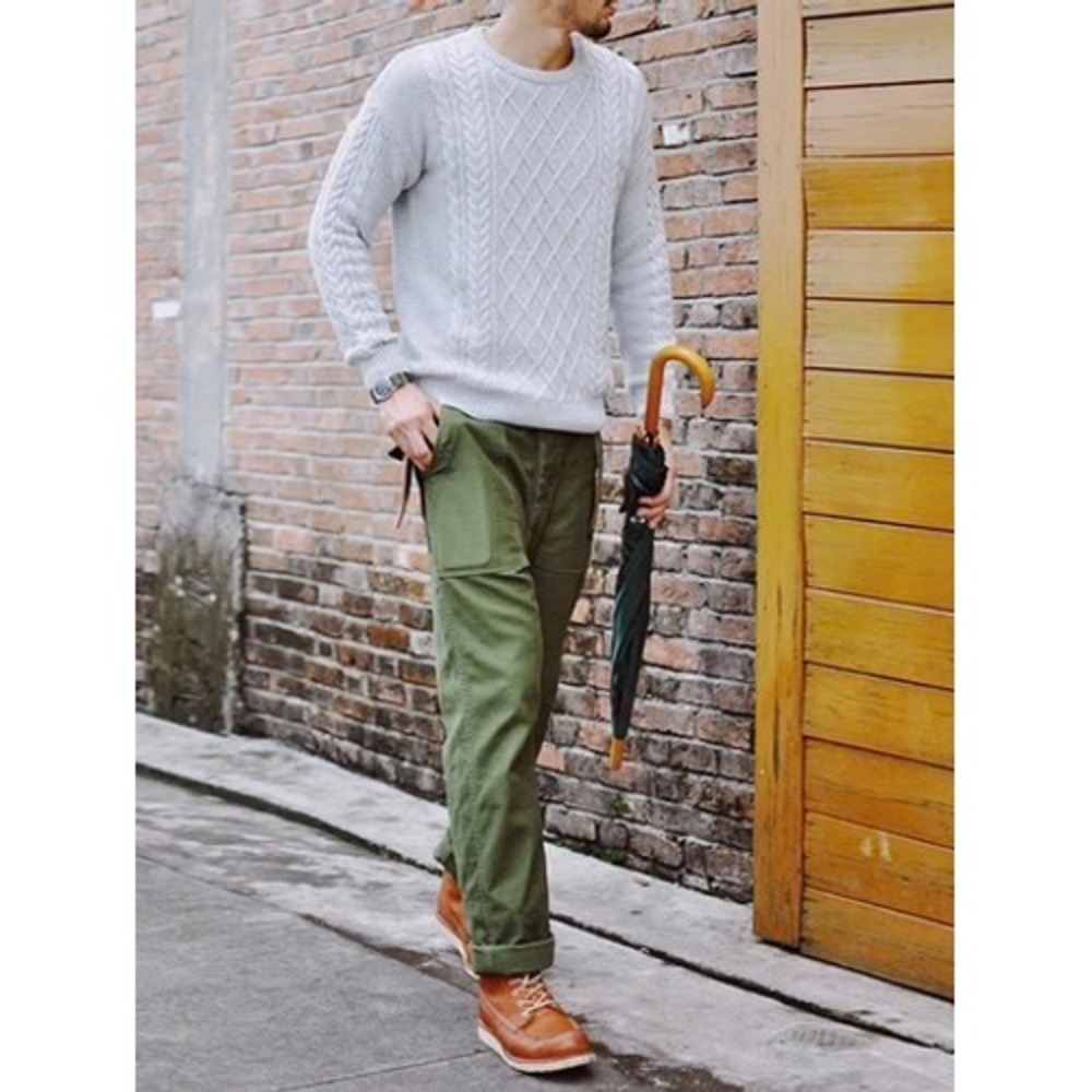 Men's Olive Green Casual Pants - Picture 2 of 6